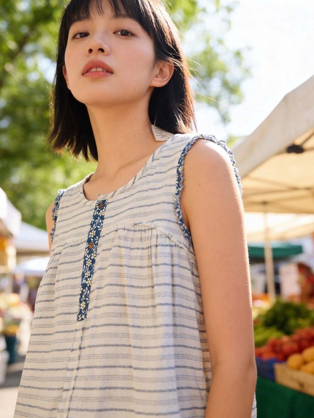 Easel Los Angeles Striped Floral Sleeveless Tank Top Size S